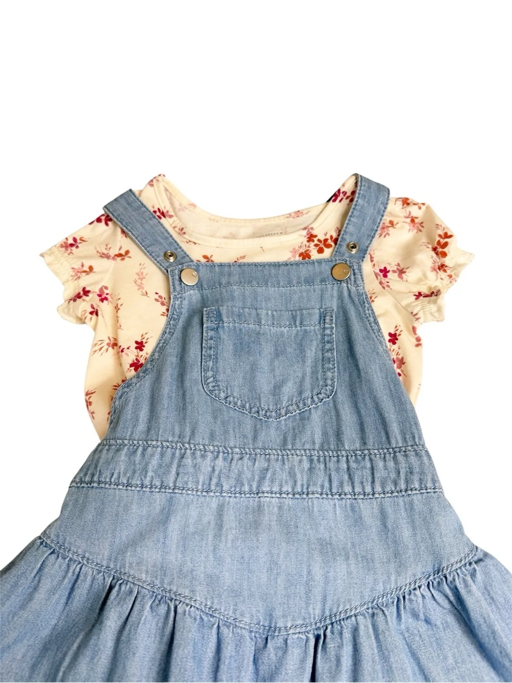 The Children's Place Toddler Girls 2 Piece Denim Dress & Floral Tee Set 3T